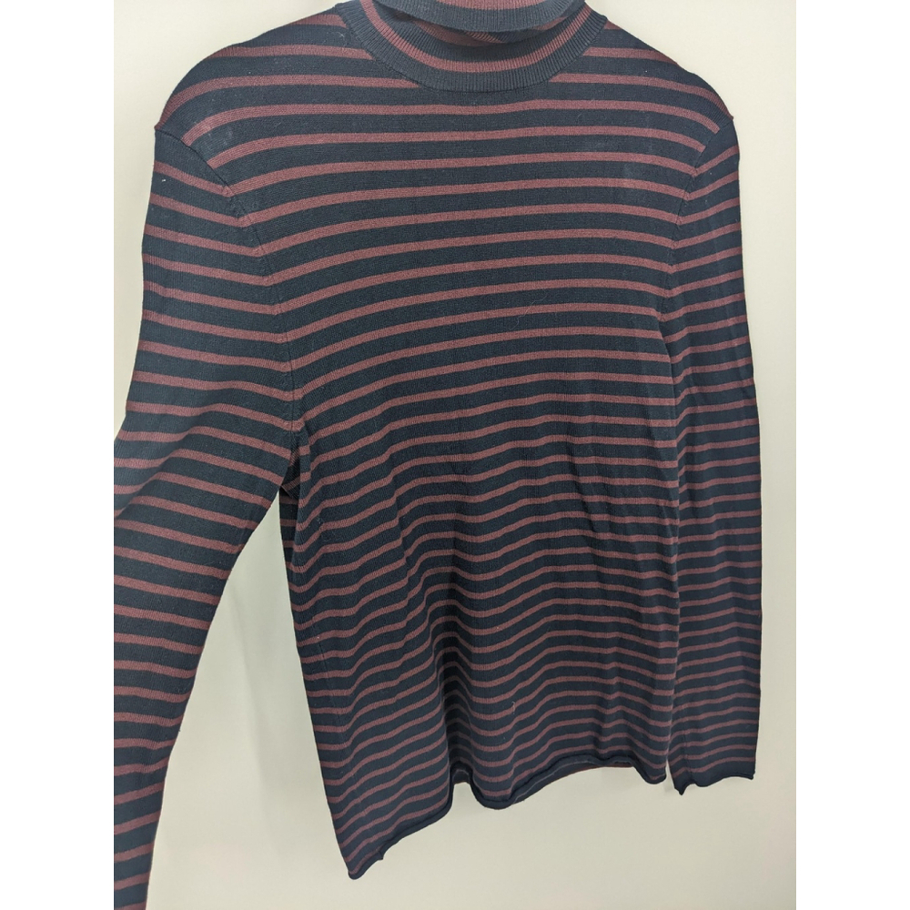 Zara Sweater Women Large Blue Turtleneck Pullover Knit Stripe Long Sleeve Top - Picture 3 of 9
